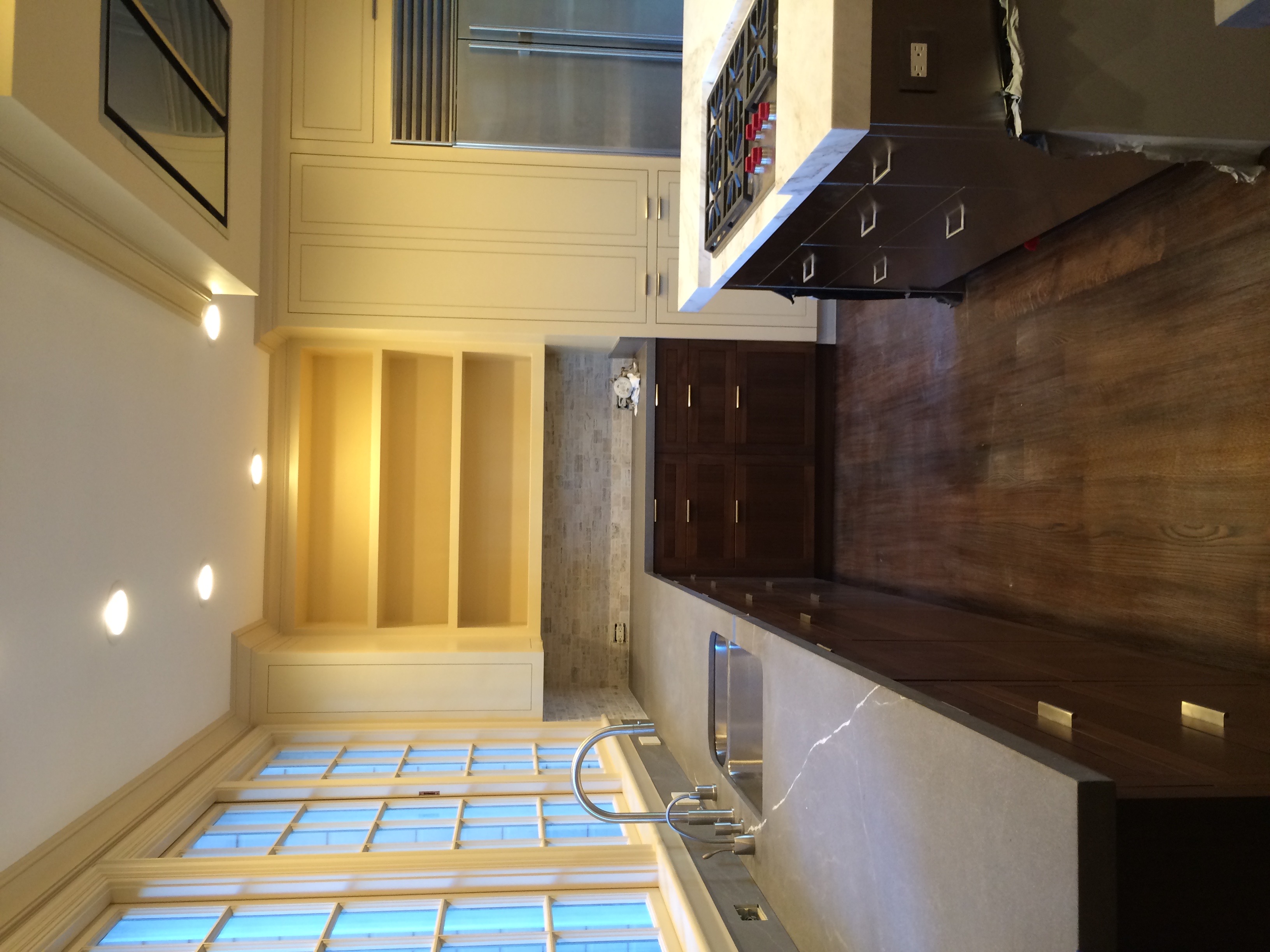 Kitchen remodel with custom built-in shelving and cabinetry