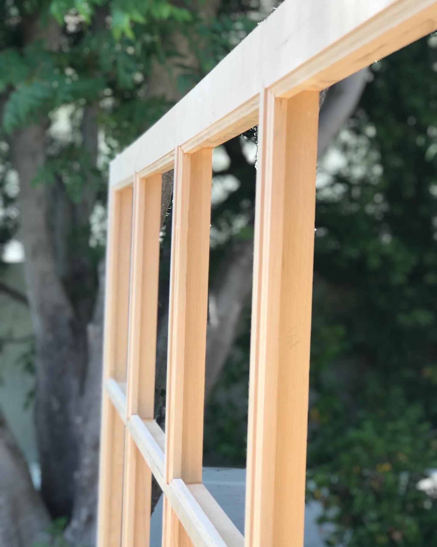 Custom window frame being built, close-up detail